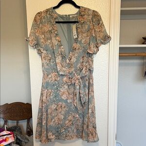 Francesca’s Floral Wrap Dress in Blue and Pink